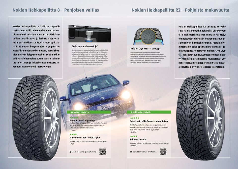 Ääritilan- ti ja mukavasti rullaavan renkaan käsittely- teiden turvallisuutta ja hallittua käytöstä ominaisuudet viritettiin huippuunsa uuden lisää uusi Nokian Eco Stud 8 -konsepti.