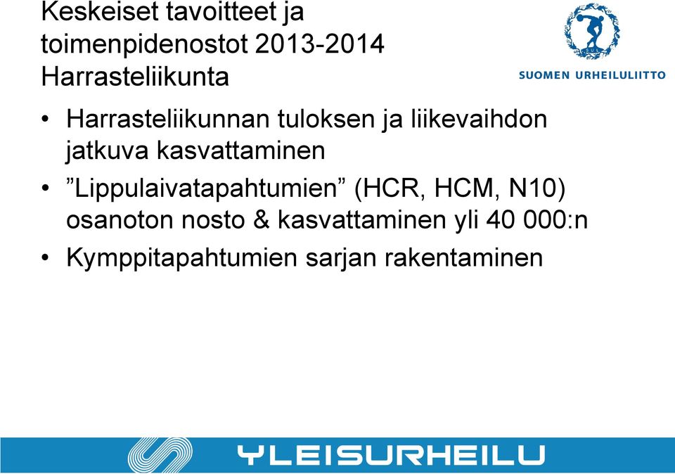 jatkuva kasvattaminen Lippulaivatapahtumien (HCR, HCM, N10)