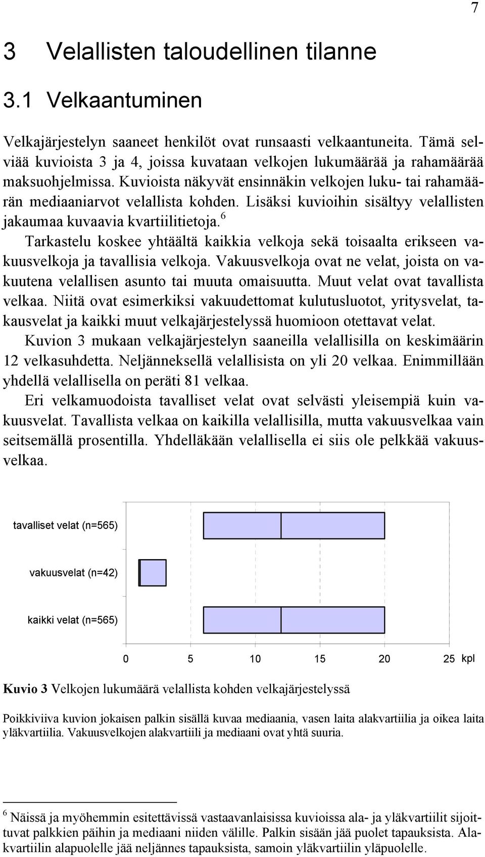 Lisäksi kuvioihin sisältyy velallisten jakaumaa kuvaavia kvartiilitietoja. 6 Tarkastelu koskee yhtäältä kaikkia velkoja sekä toisaalta erikseen vakuusvelkoja ja tavallisia velkoja.