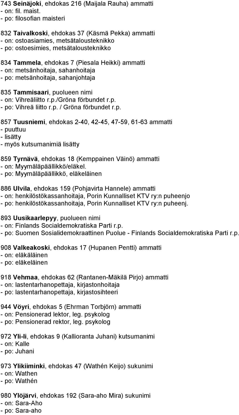 ammatti - on: metsänhoitaja, sahanhoitaja - po