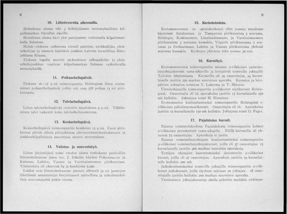 Heinä-elokuun vaimeessa vieraili painijan, nyrk'keilijän, yleisurheilijan ja uimarin käsittävä joukkue Latvian toveriliiton li'ittojuhlassa Riiassa.