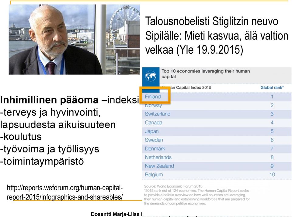 9.2015) Inhimillinen pääoma indeksi -terveys ja hyvinvointi, lapsuudesta