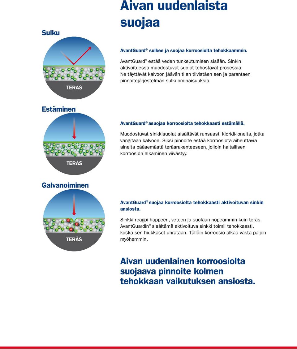TERÄS Muodostuvat sinkkisuolat sisältävät runsaasti kloridi-ioneita, jotka vangitaan kalvoon.
