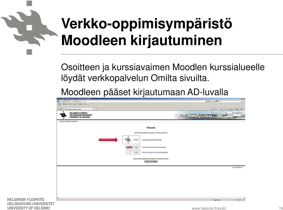 Moodlen kurssialueelle löydät verkkopalvelun