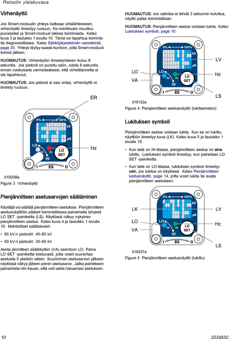 HUOMAUTUS: Jos valintaa ei tehdä 2 sekunnin kuluttua, näyttö palaa toimintatilaan. HUOMAUTUS: Pienjännitteen asetus voidaan lukita. Katso Lukituksen symboli, page 0.