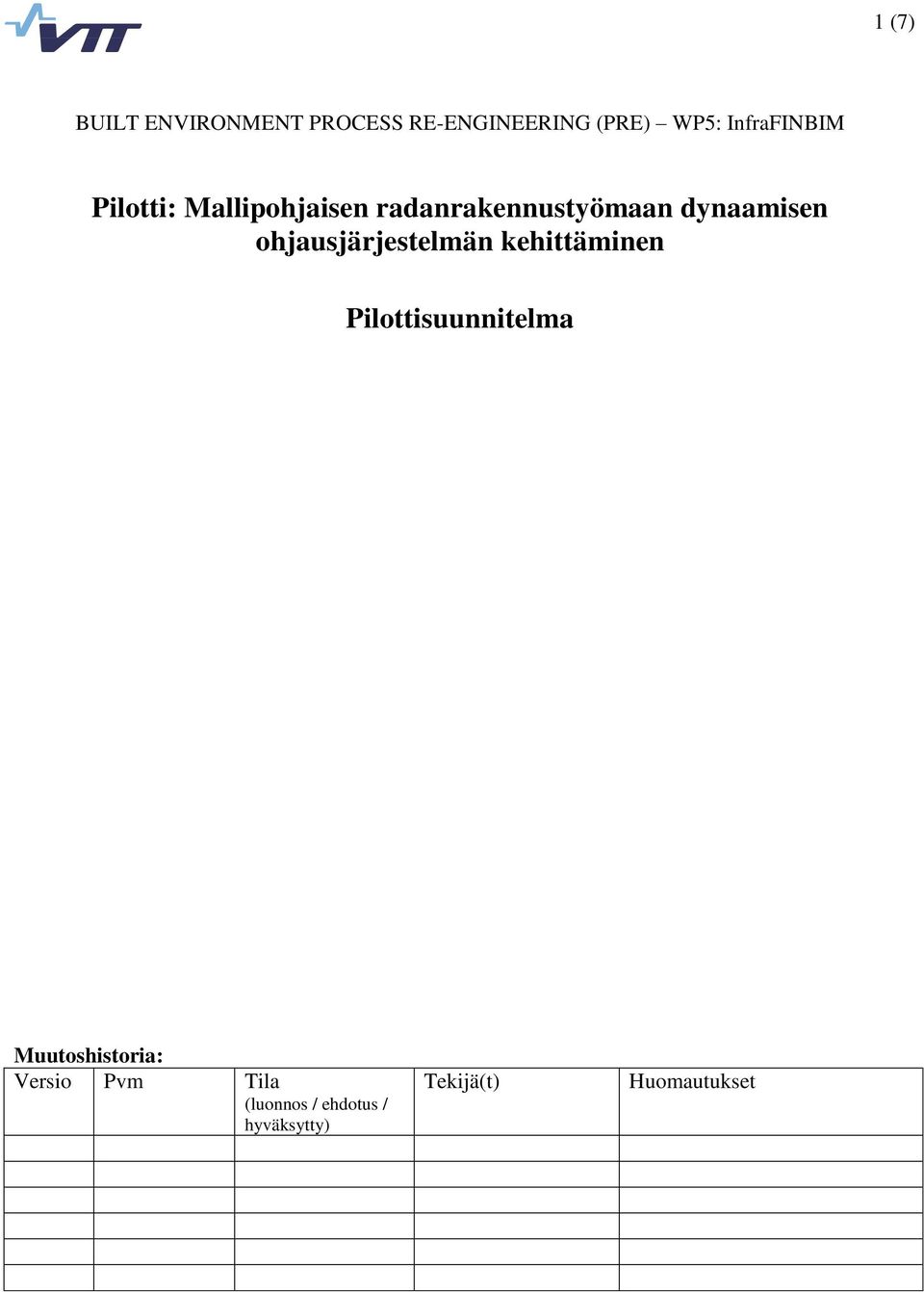 dynaamisen ohjausjärjestelmän kehittäminen Pilottisuunnitelma