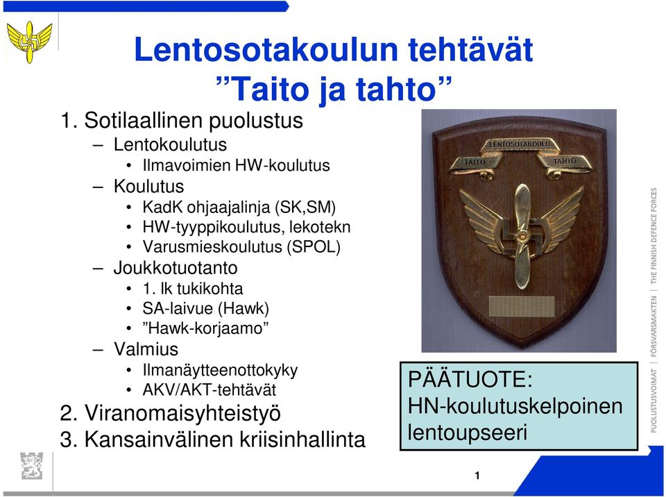 HW-tyyppikoulutus, lekotekn Varusmieskoulutus (SPOL) Joukkotuotanto 1.