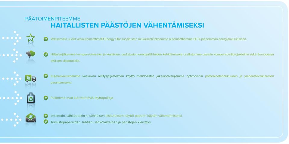 Hiilijalanjälkemme kompensoimiseksi ja kestävien, uudistuvien energialähteiden kehittämiseksi osallistumme useisiin kompensointiprojekteihin sekä Euroopassa että sen ulkopuolella.