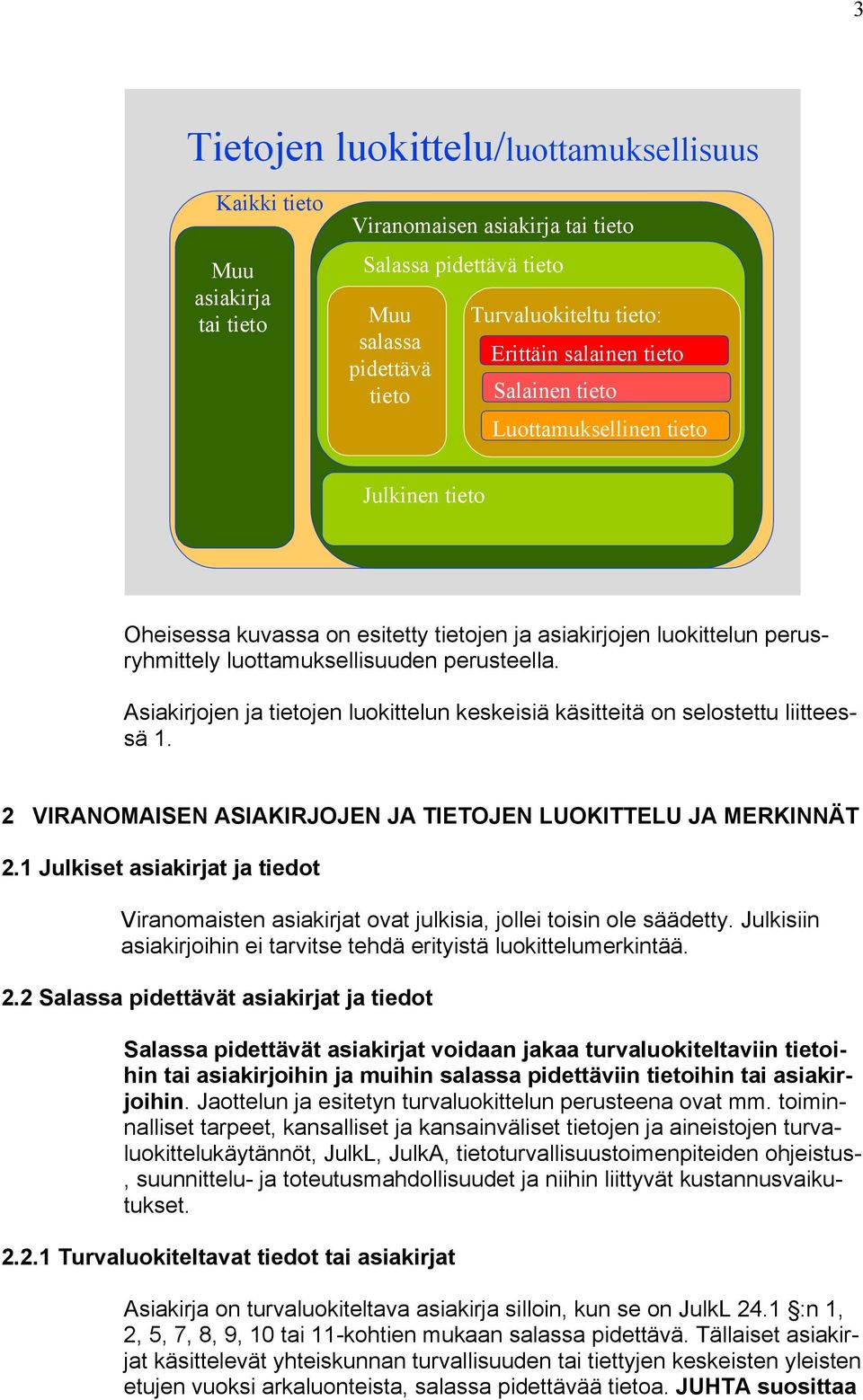 Asiakirjojen ja tietojen luokittelun keskeisiä käsitteitä on selostettu liitteessä 1. 2 VIRANOMAISEN ASIAKIRJOJEN JA TIETOJEN LUOKITTELU JA MERKINNÄT 2.