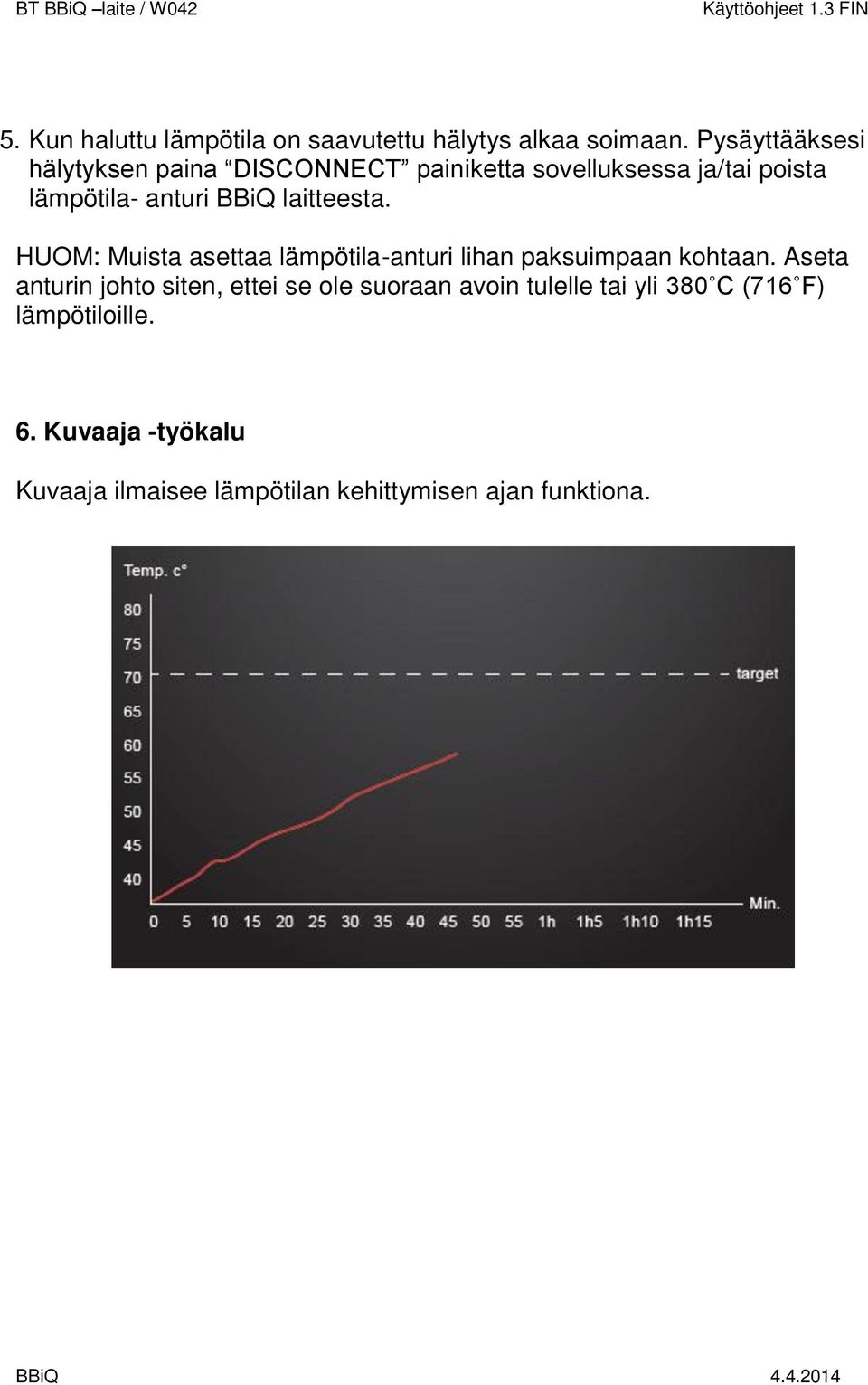 laitteesta. HUOM: Muista asettaa lämpötila-anturi lihan paksuimpaan kohtaan.