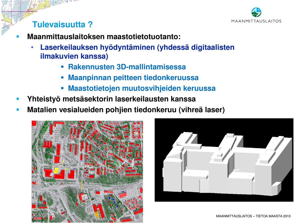 digitaalisten ilmakuvien kanssa) Rakennusten 3D-mallintamisessa Maanpinnan peitteen