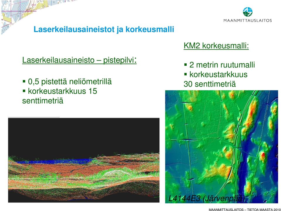 pistettä neliömetrillä korkeustarkkuus 15 senttimetriä