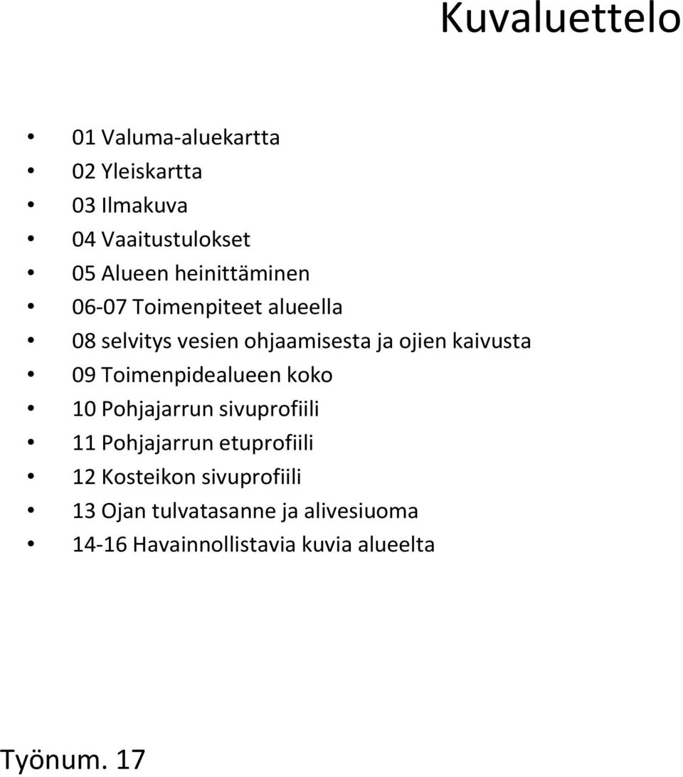 09 Toimenpidealueen koko 10 Pohjajarrun sivuprofiili 11 Pohjajarrun etuprofiili 12 Kosteikon