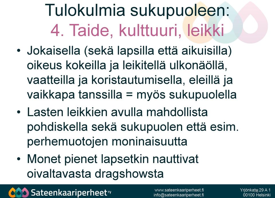 leikitellä ulkonäöllä, vaatteilla ja koristautumisella, eleillä ja vaikkapa tanssilla = myös