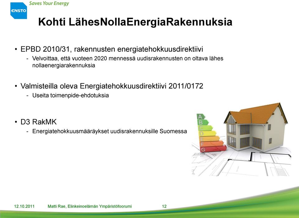 Valmisteilla oleva Energiatehokkuusdirektiivi 2011/0172 - Useita toimenpide-ehdotuksia D3 RakMK -