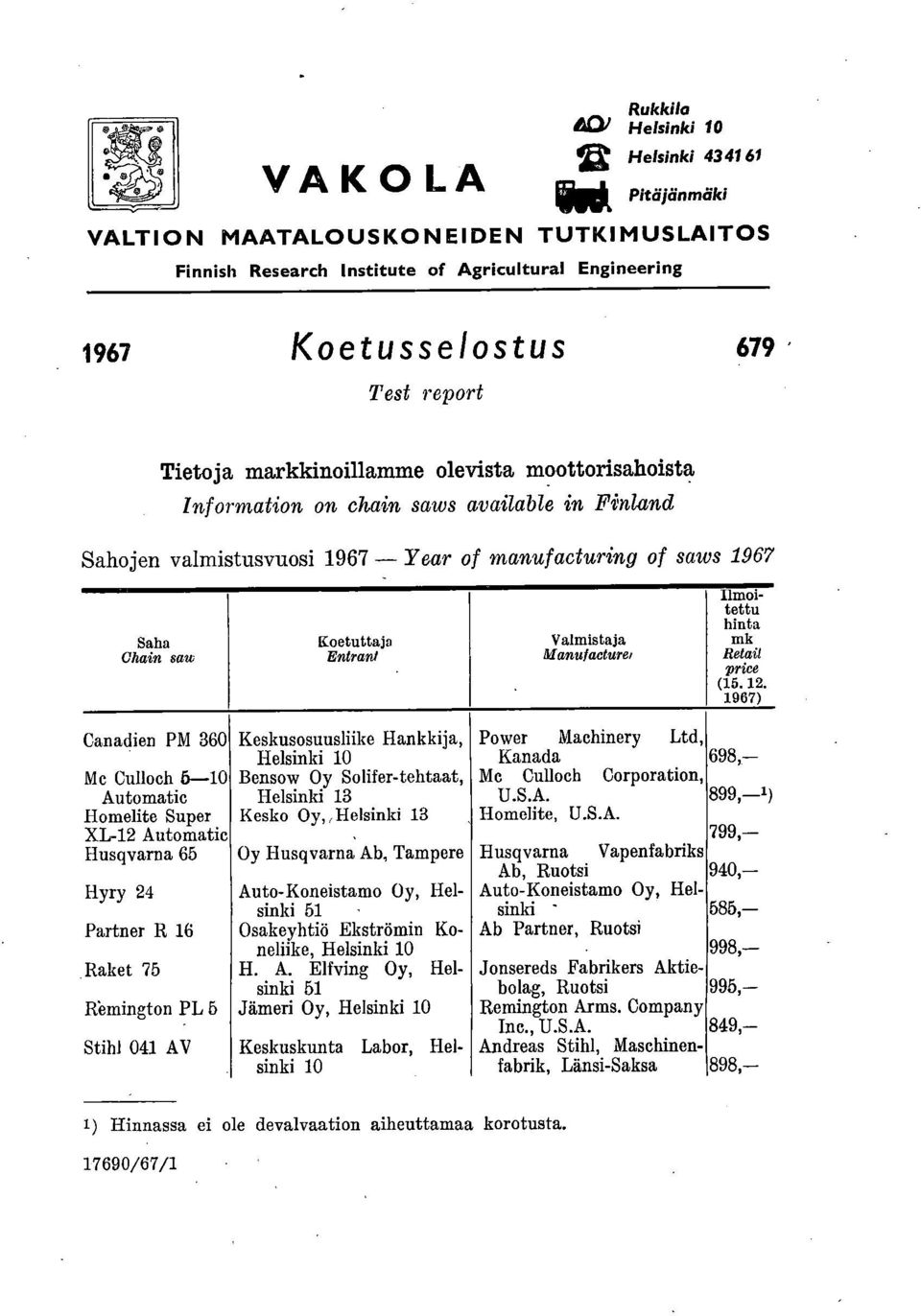 Illanufacturei Ilmoitettu hinta mk Retail price (15. 12.