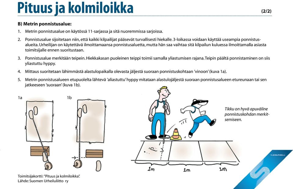 Urheilijan on käytettävä ilmoittamaansa ponnistusaluetta, mutta hän saa vaihtaa sitä kilpailun kuluessa ilmoittamalla asiasta toimitsijalle ennen suoritustaan. 3. Ponnistusalue merkitään teipein.