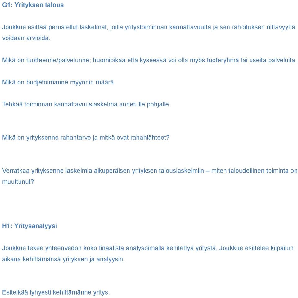 Mikä on budjetoimanne myynnin määrä Tehkää toiminnan kannattavuuslaskelma annetulle pohjalle. Mikä on yrityksenne rahantarve ja mitkä ovat rahanlähteet?