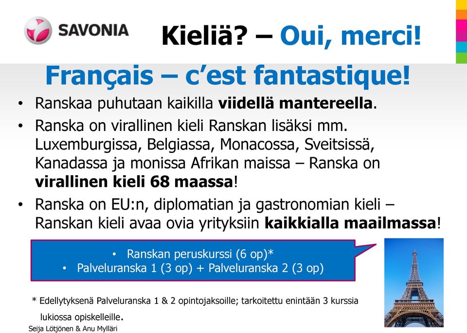 Luxemburgissa, Belgiassa, Monacossa, Sveitsissä, Kanadassa ja monissa Afrikan maissa Ranska on virallinen kieli 68 maassa!