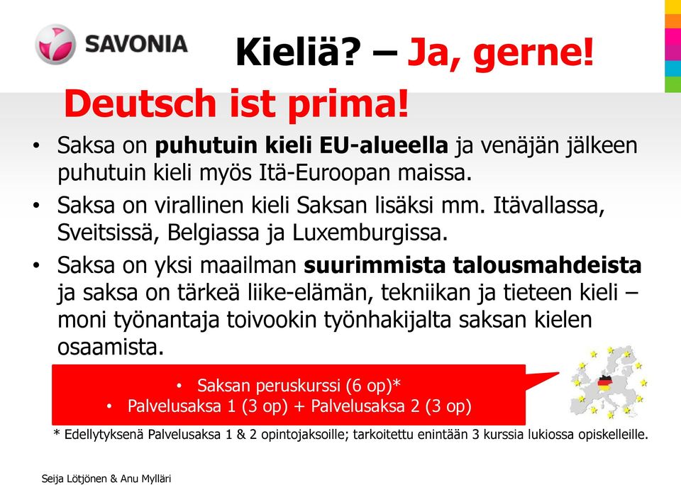 Saksa on yksi maailman suurimmista talousmahdeista ja saksa on tärkeä liike-elämän, tekniikan ja tieteen kieli moni työnantaja toivookin