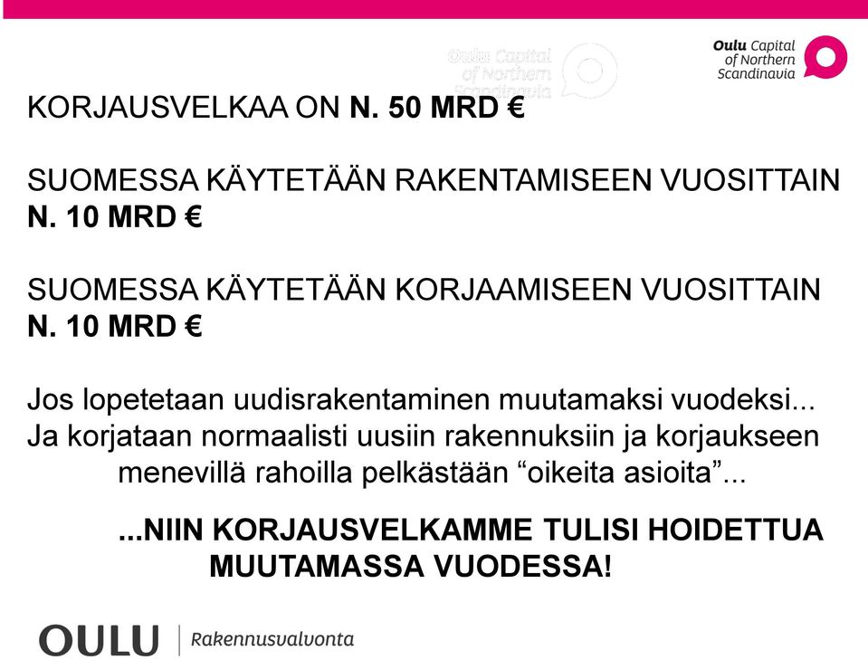 10 MRD Jos lopetetaan uudisrakentaminen muutamaksi vuodeksi.