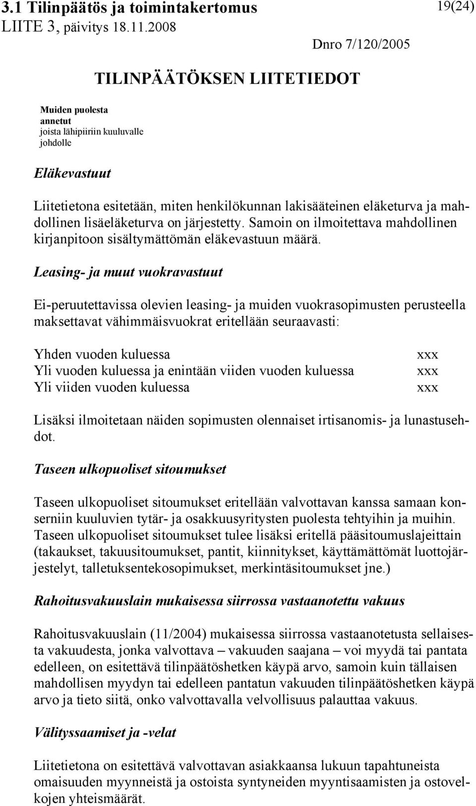 Leasing- ja muut vuokravastuut Ei-peruutettavissa olevien leasing- ja muiden vuokrasopimusten perusteella maksettavat vähimmäisvuokrat eritellään seuraavasti: Yhden vuoden kuluessa Yli vuoden