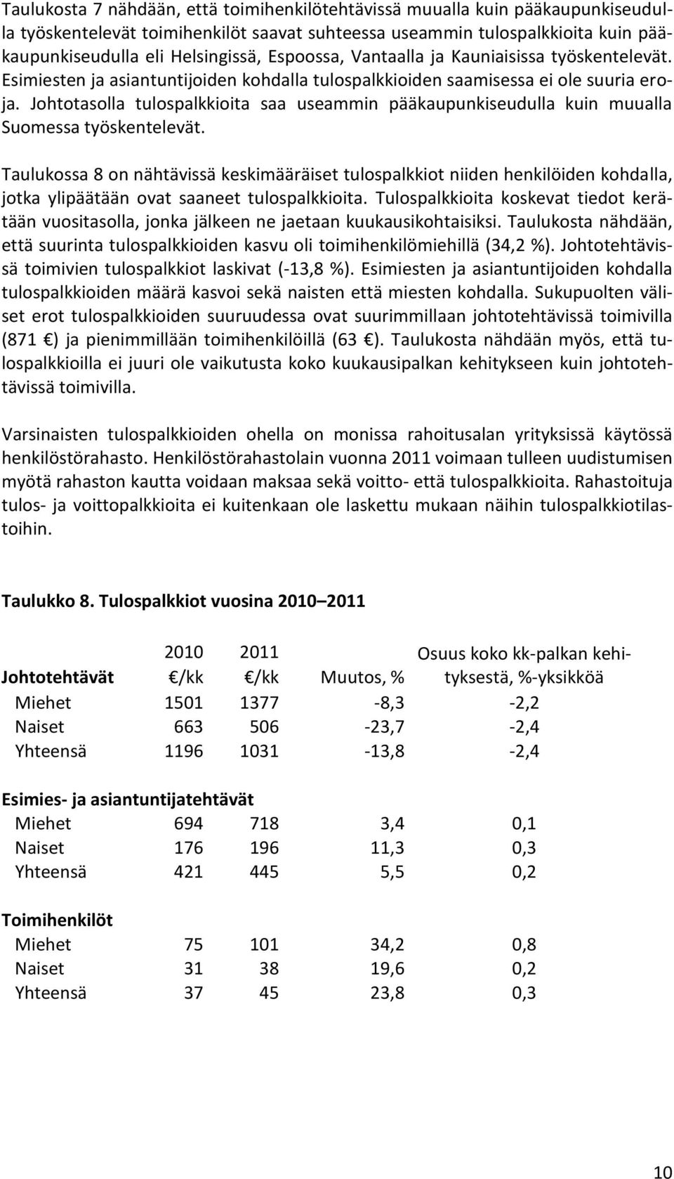 Johtotasolla tulospalkkioita saa useammin pääkaupunkiseudulla kuin muualla Suomessa työskentelevät.