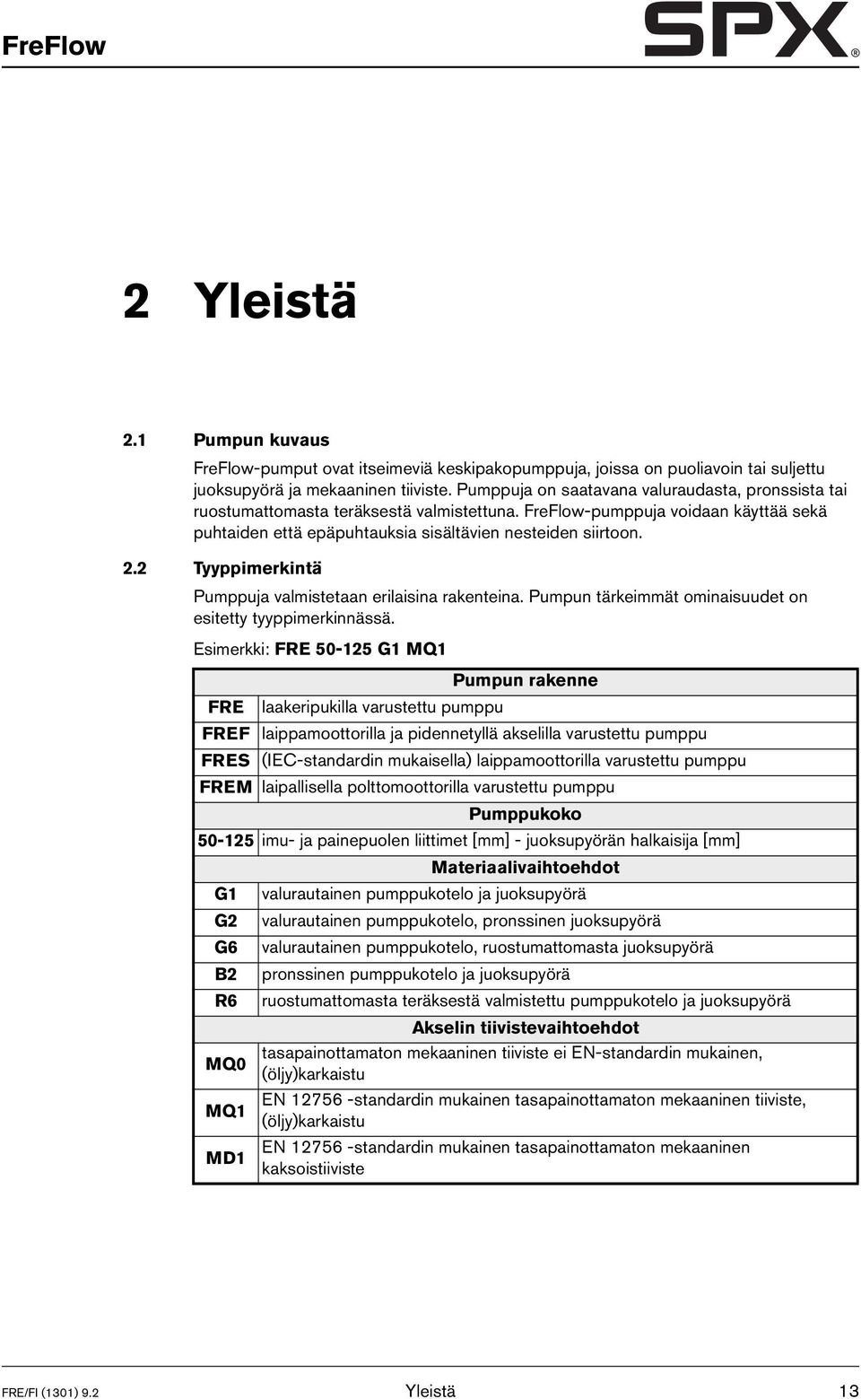 2 Tyyppimerkintä Pumppuja valmistetaan erilaisina rakenteina. Pumpun tärkeimmät ominaisuudet on esitetty tyyppimerkinnässä.