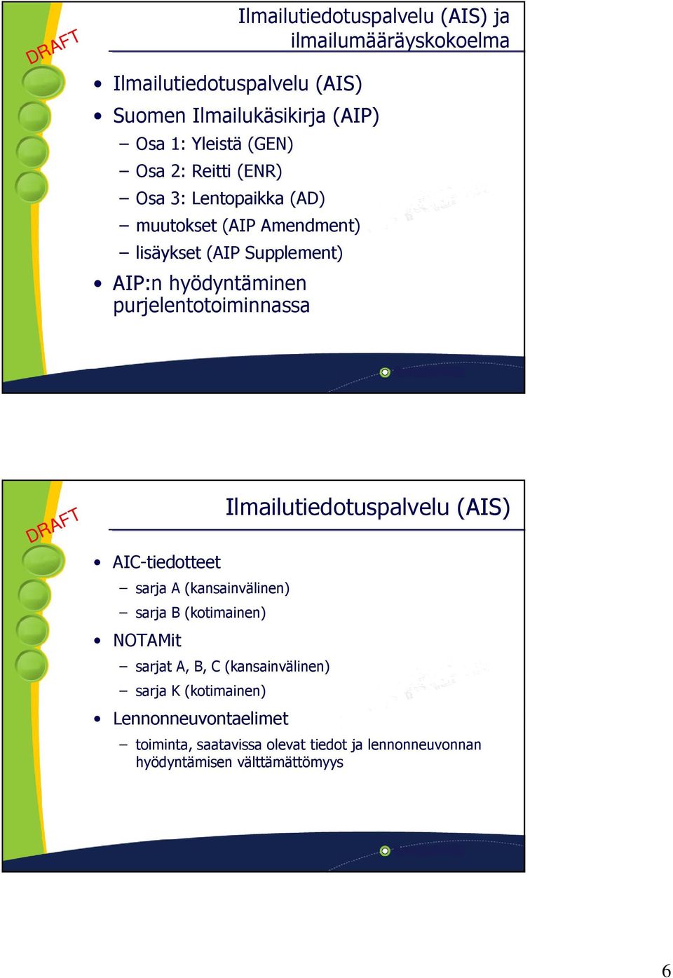 purjelentotoiminnassa AIC-tiedotteet sarja A (kansainvälinen) sarja B (kotimainen) NOTAMit sarjat A, B, C (kansainvälinen) sarja K