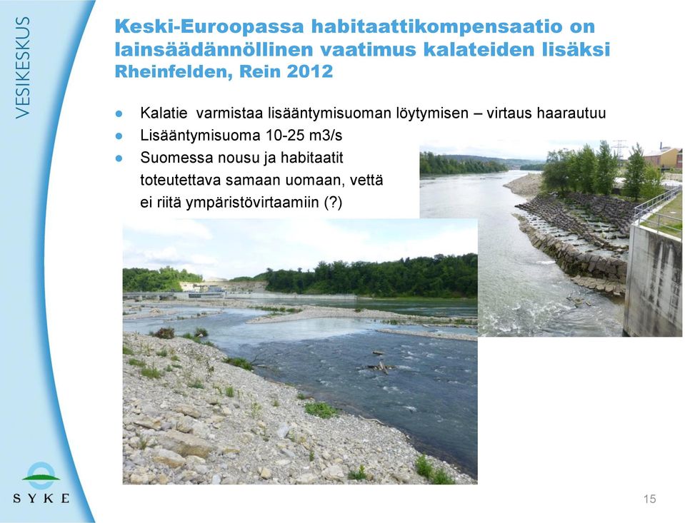 lisääntymisuoman löytymisen virtaus haarautuu Lisääntymisuoma 10-25 m3/s