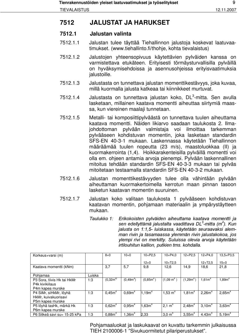 Erityisesti törmäysturvallisilla pylväillä on hyväksymisehdoissa ja asennusohjeissa erityisvaatimuksia jalustoille. 7512