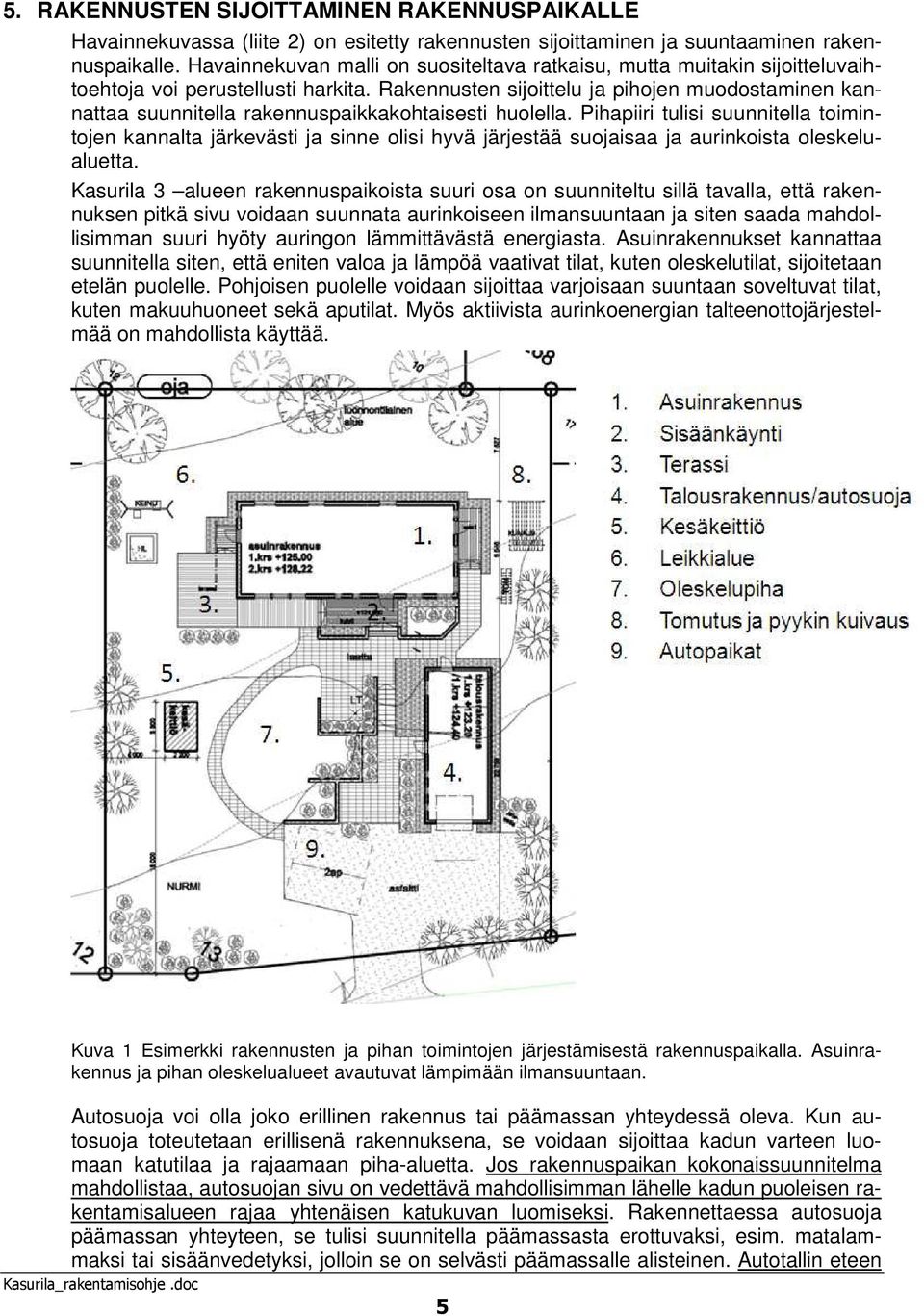 Rakennusten sijoittelu ja pihojen muodostaminen kannattaa suunnitella rakennuspaikkakohtaisesti huolella.