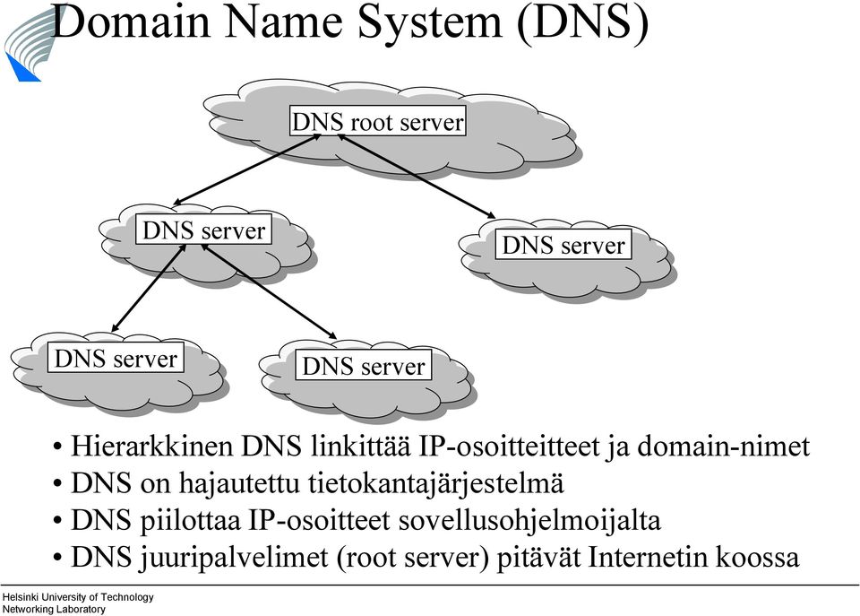 DNS on hajautettu tietokantajärjestelmä DNS piilottaa IP osoitteet