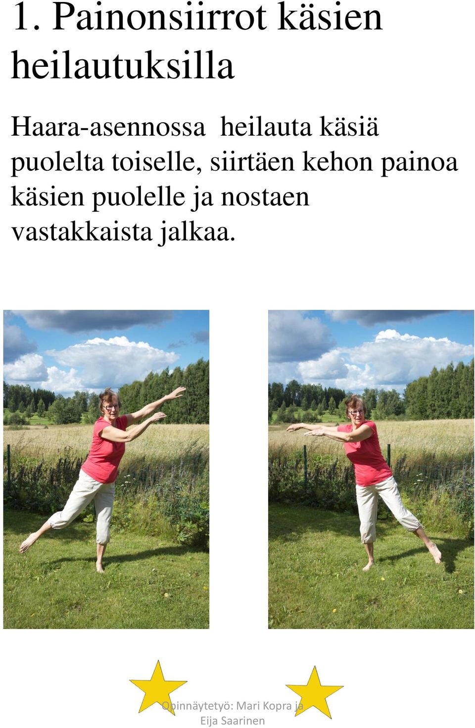 toiselle, siirtäen kehon painoa käsien
