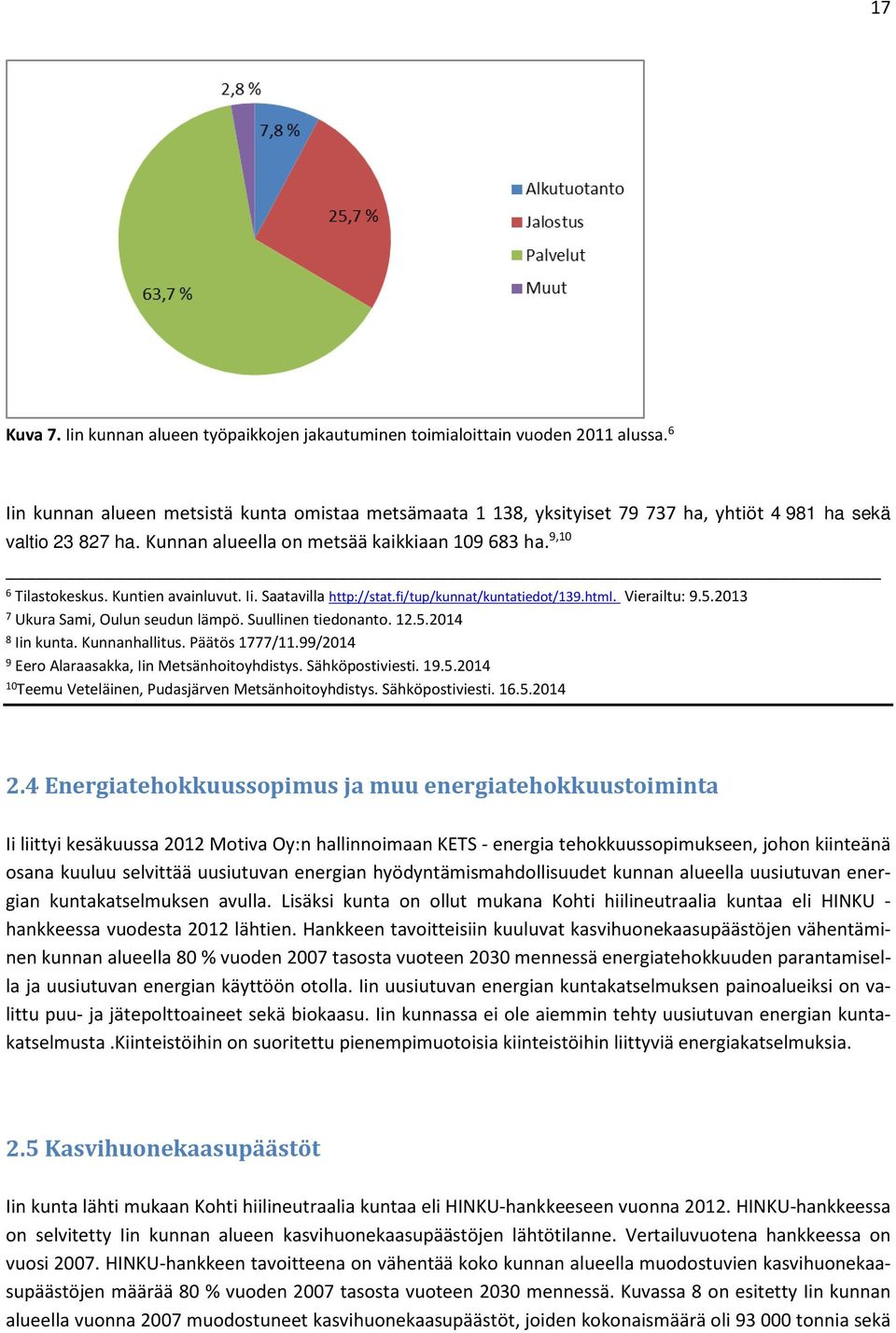 Kuntien avainluvut. Ii. Saatavilla http://stat.fi/tup/kunnat/kuntatiedot/139.html. Vierailtu: 9.5.2013 7 Ukura Sami, Oulun seudun lämpö. Suullinen tiedonanto. 12.5.2014 8 Iin kunta. Kunnanhallitus.