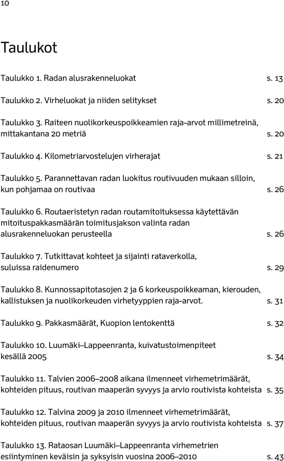 Routaeristetyn radan routamitoituksessa käytettävän mitoituspakkasmäärän toimitusjakson valinta radan alusrakenneluokan perusteella s. 26 Taulukko 7.