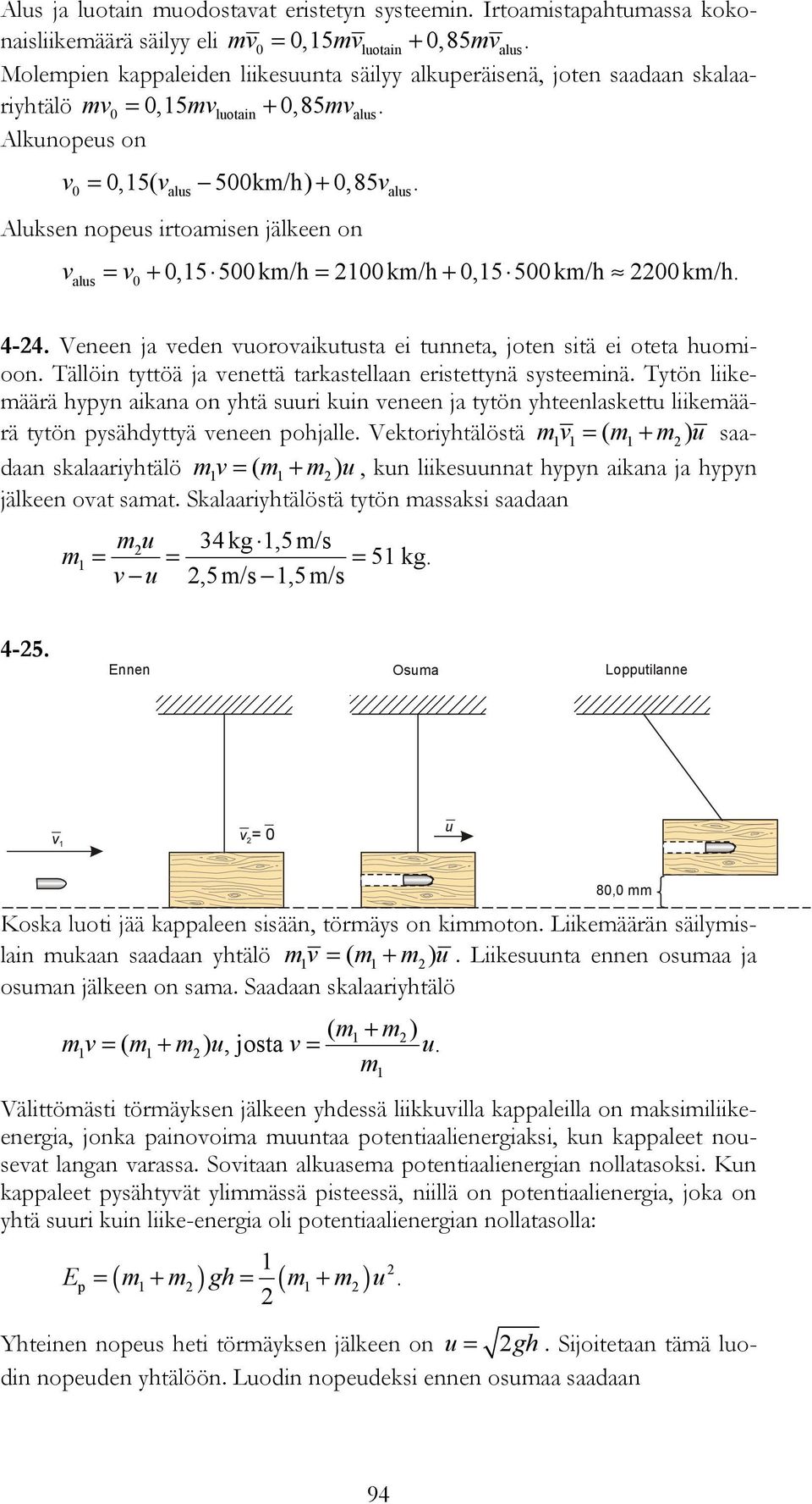 0 als als Alksen nopes irtoamisen jälkeen on vals = v0 + 0,5 500 km/h = 00 km/h + 0,5 500 km/h 00 km/h. 4-4. Veneen ja veden vorovaiktsta ei tnneta, joten sitä ei oteta homioon.