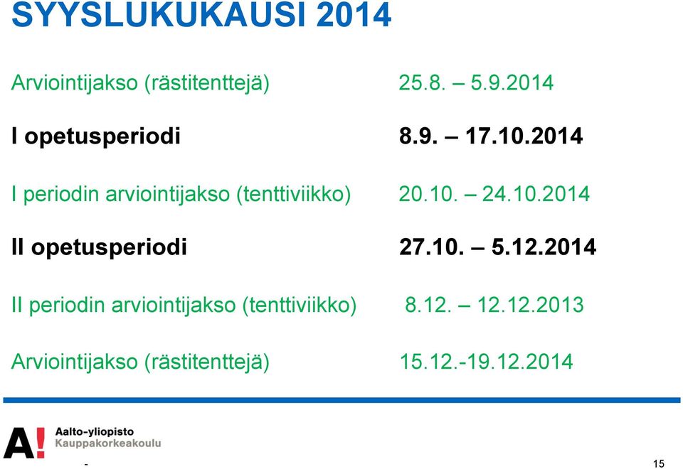 2014 I periodin arviointijakso (tenttiviikko) 20.10.