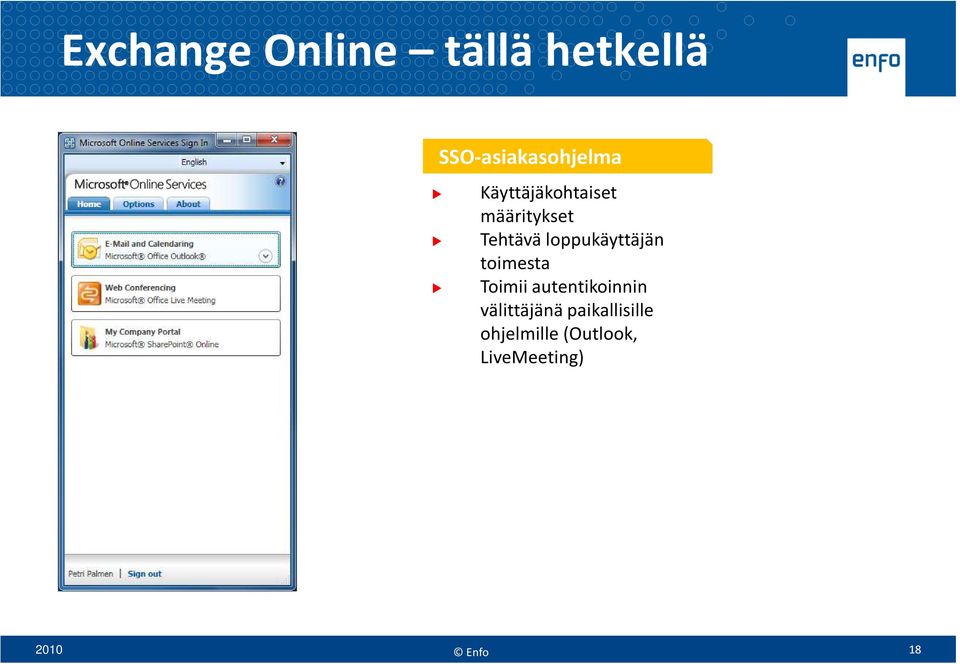 loppukäyttäjän toimesta Toimii autentikoinnin