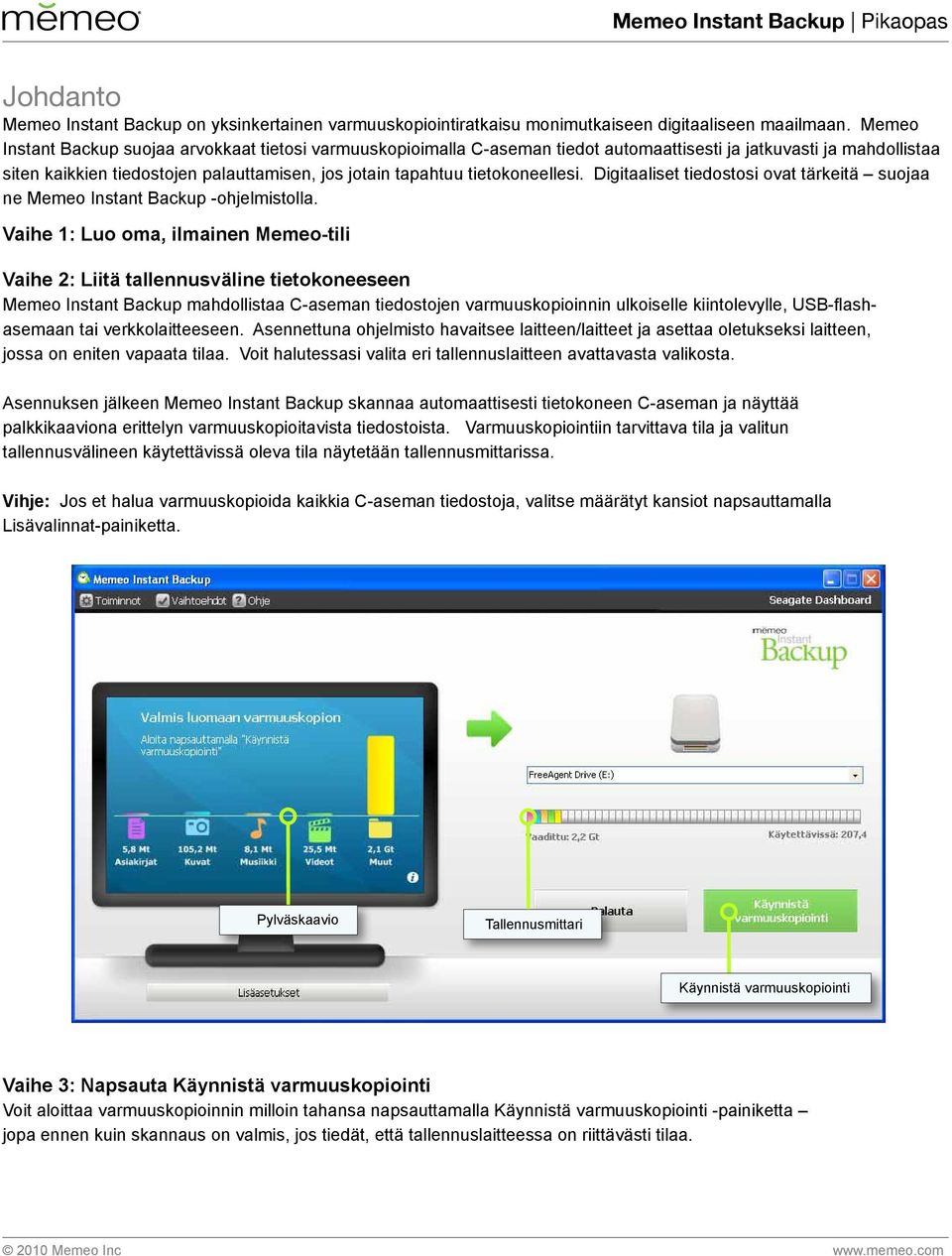 tietokoneellesi. Digitaaliset tiedostosi ovat tärkeitä suojaa ne Memeo Instant Backup -ohjelmistolla.