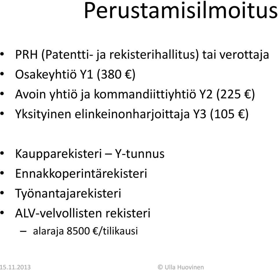 Yksityinen elinkeinonharjoittaja Y3 (105 ) Kaupparekisteri Y-tunnus