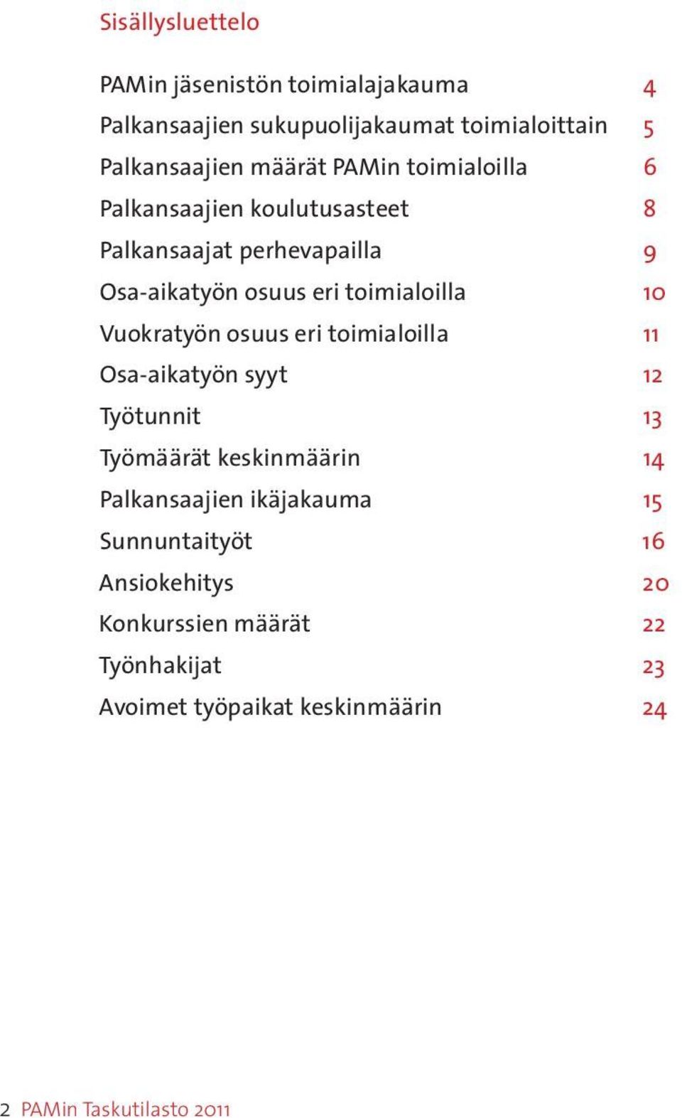 Vuokratyön osuus eri toimialoilla 11 Osa-aikatyön syyt 12 Työtunnit 13 Työmäärät keskinmäärin 14 Palkansaajien ikäjakauma