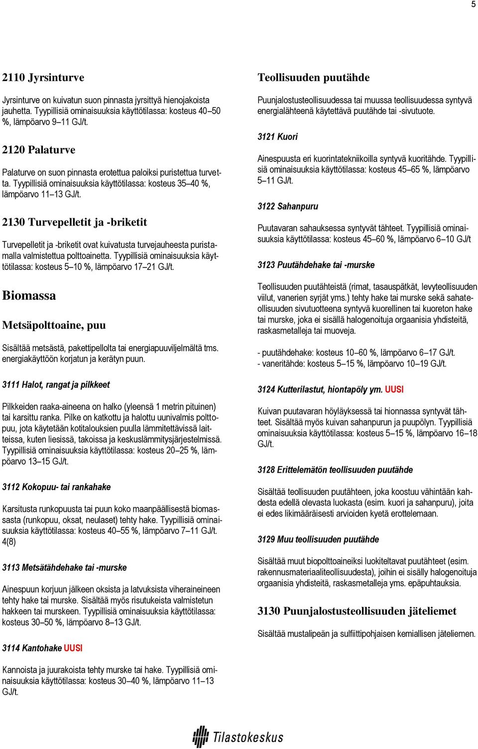 2130 Turvepelletit ja -briketit Turvepelletit ja -briketit ovat kuivatusta turvejauheesta puristamalla valmistettua polttoainetta.