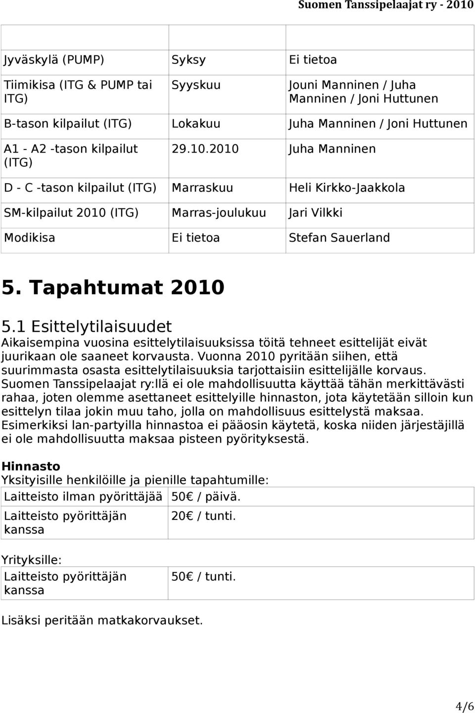 Tapahtumat 2010 5.1 Esittelytilaisuudet Aikaisempina vuosina esittelytilaisuuksissa töitä tehneet esittelijät eivät juurikaan ole saaneet korvausta.