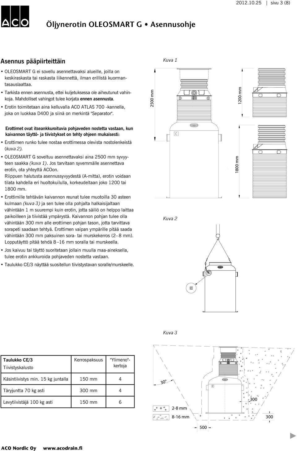 Erotin toimitetaan aina kelluvalla ACO Atlas 700 -kannella, joka on luokkaa D400 ja siinä on merkintä "Separator".