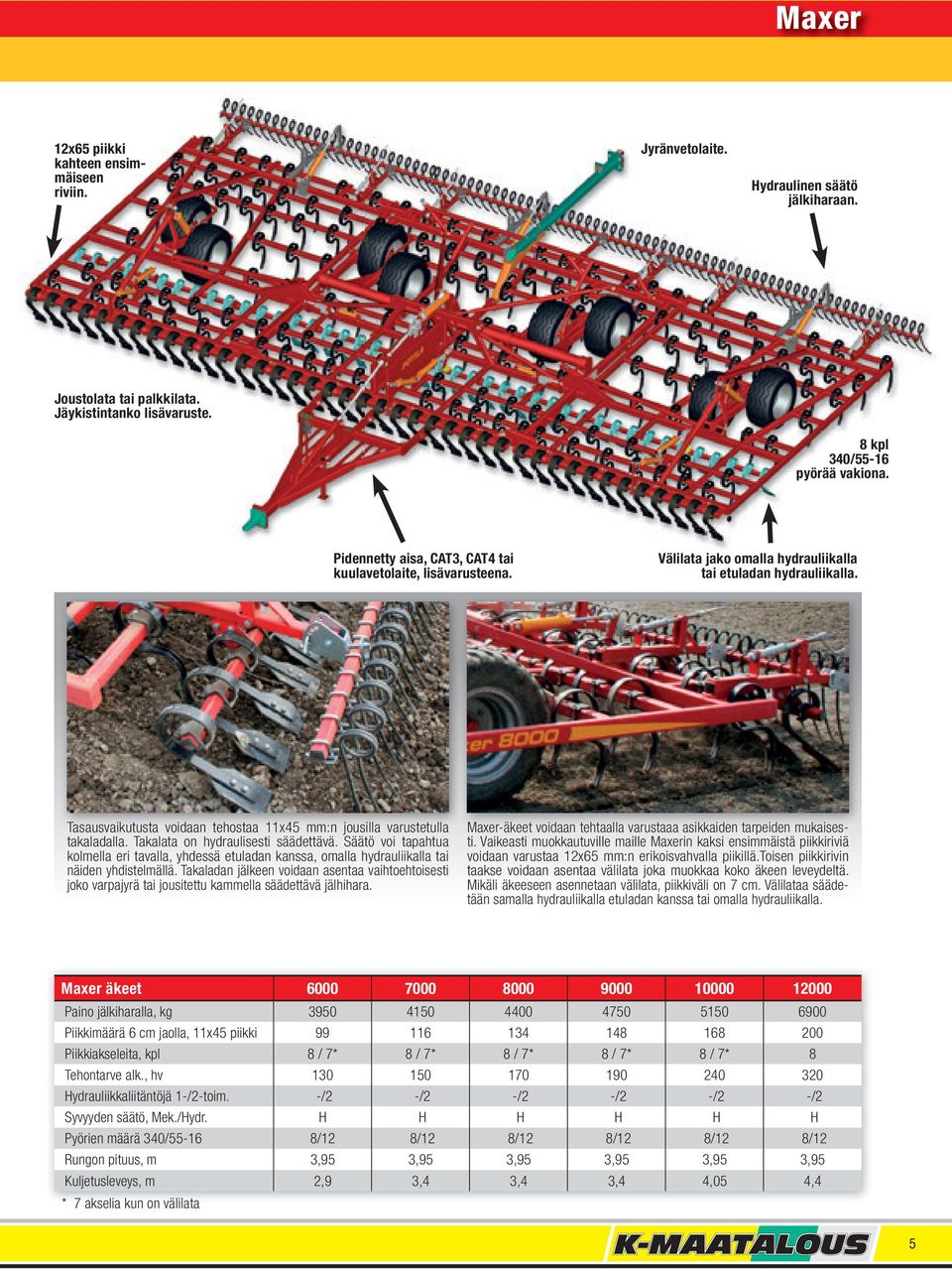 Tasausvaikutusta voidaan tehostaa 11x45 mm:n jousilla varustetulla takaladalla. Takalata on hydraulisesti säädettävä.