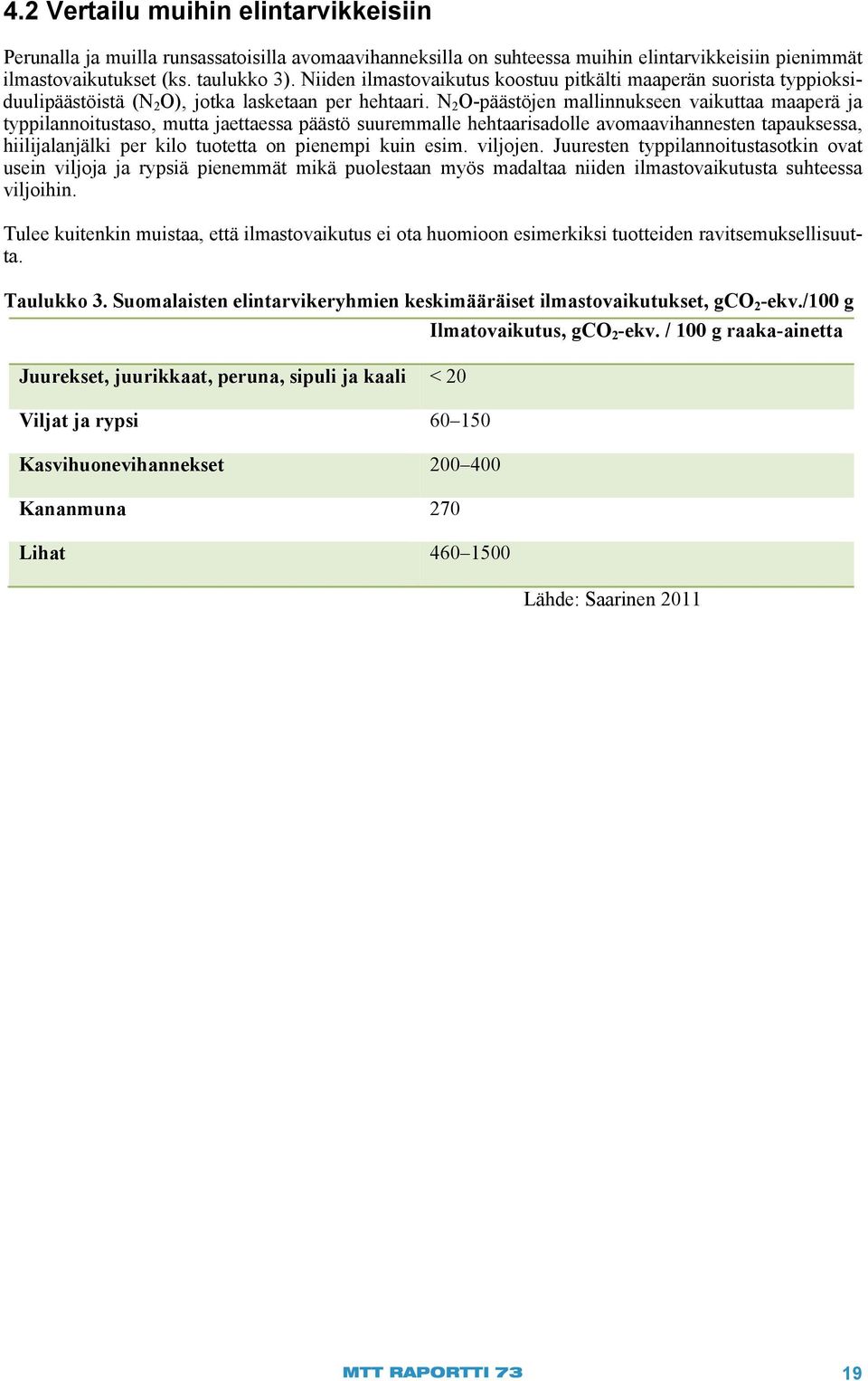 N 2 O-päästöjen mallinnukseen vaikuttaa maaperä ja typpilannoitustaso, mutta jaettaessa päästö suuremmalle hehtaarisadolle avomaavihannesten tapauksessa, hiilijalanjälki per kilo tuotetta on pienempi