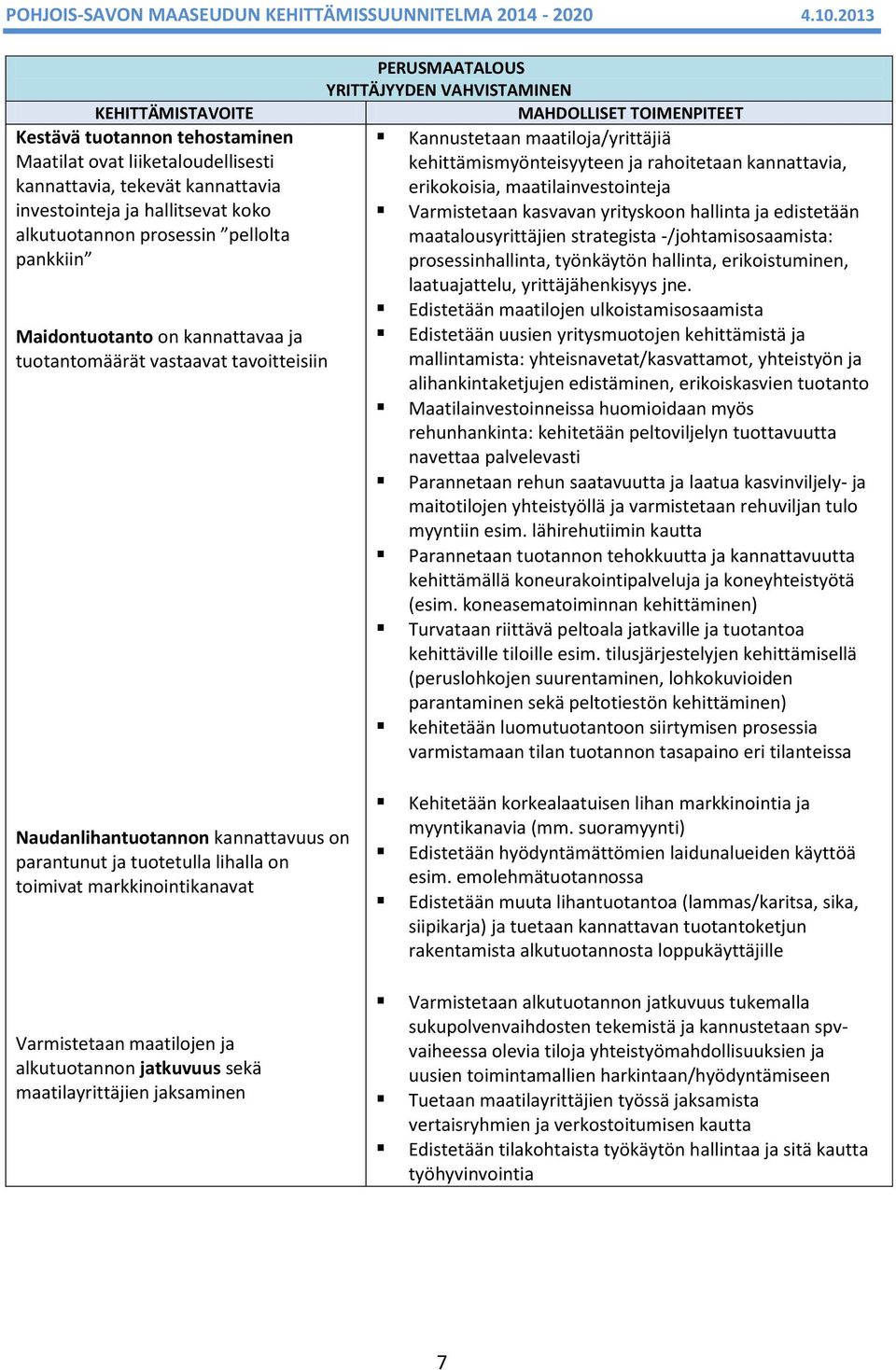 rahoitetaan kannattavia, erikokoisia, maatilainvestointeja Varmistetaan kasvavan yrityskoon hallinta ja edistetään maatalousyrittäjien strategista -/johtamisosaamista: prosessinhallinta, työnkäytön