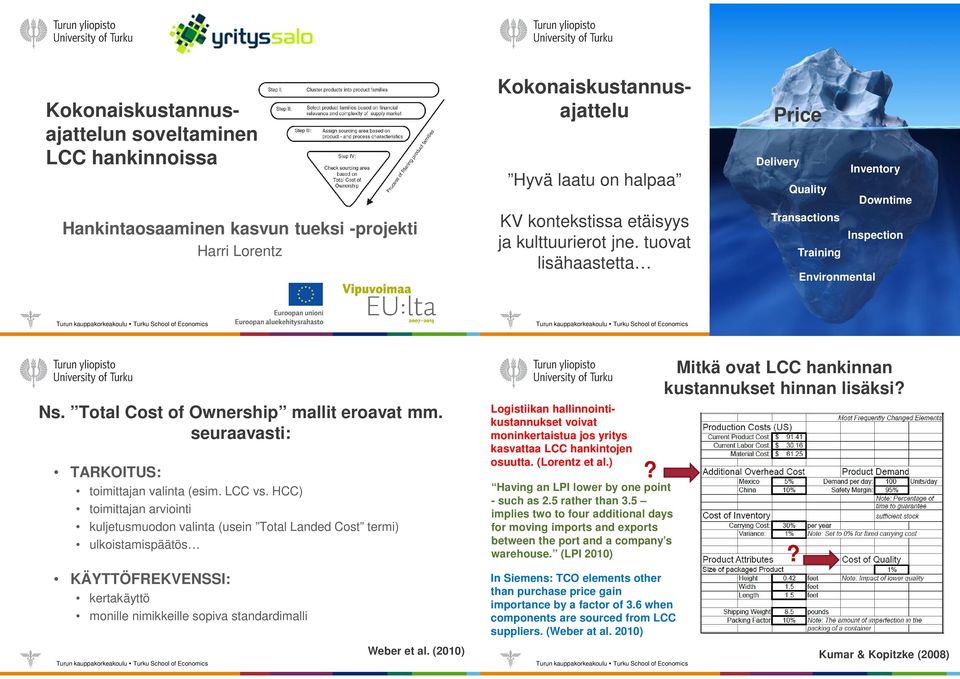 seuraavasti: TARKOITUS: toimittajan valinta (esim. LCC vs.