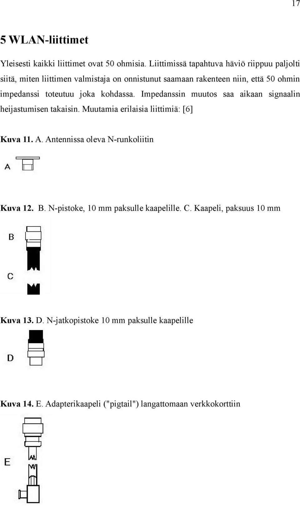 toteutuu joka kohdassa. Impedanssin muutos saa aikaan signaalin heijastumisen takaisin. Muutamia erilaisia liittimiä: [6] Kuva 11. A.